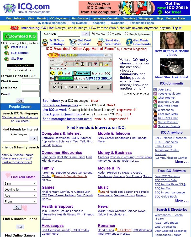 ICQ website in 2001