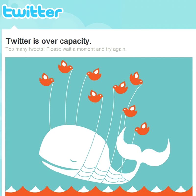 Twitter is over capacity. Twitter error page in 2010.