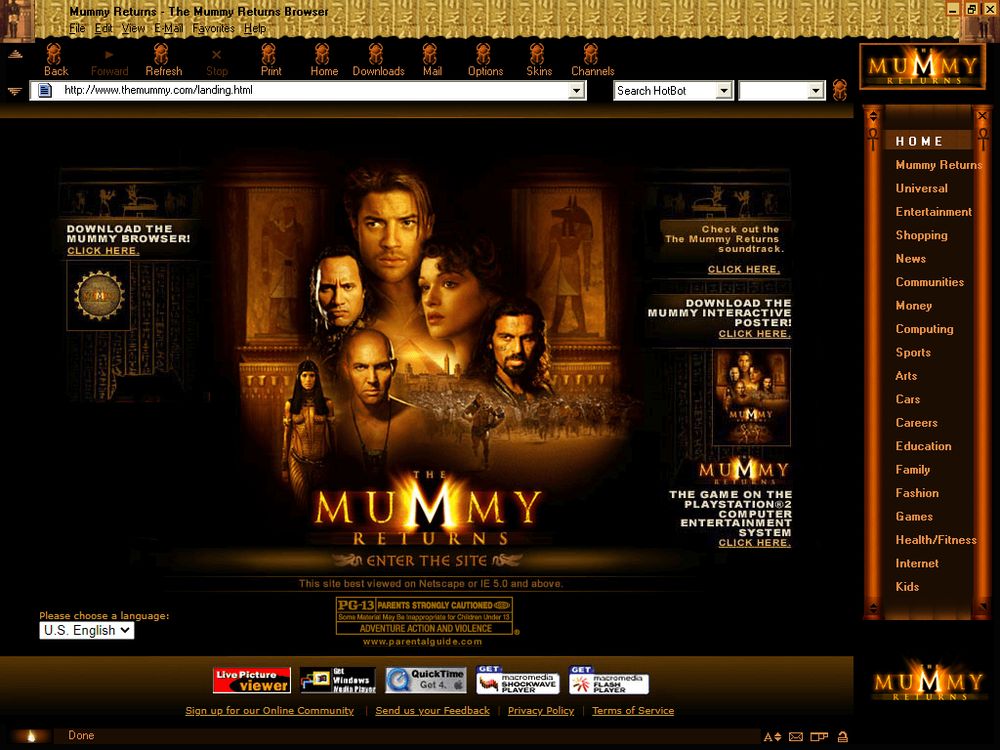 The Mummy Returns Web Browser in 2001