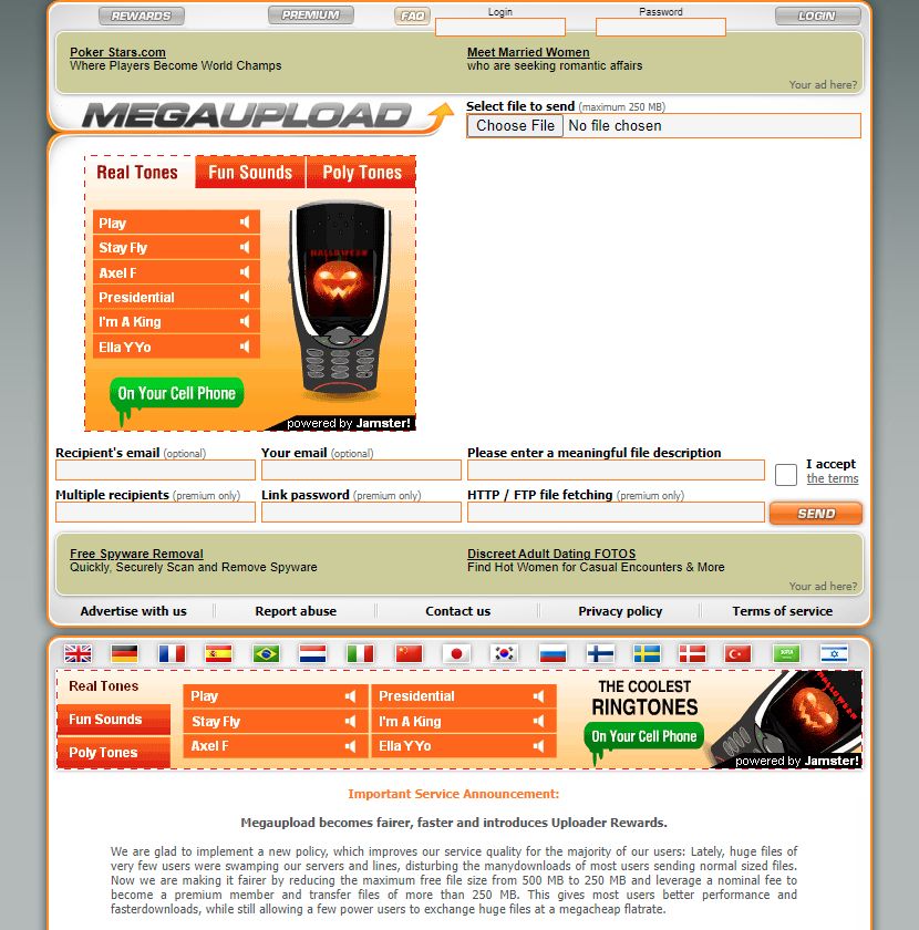 Megaupload website in 2005