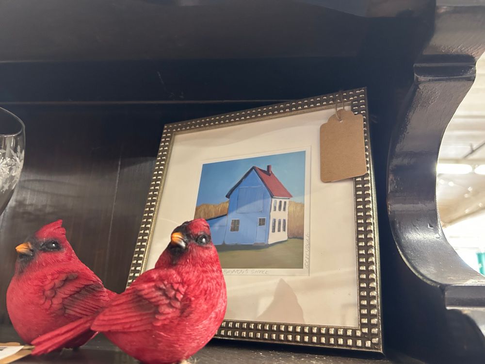 Cardinals. Framed house primitive.