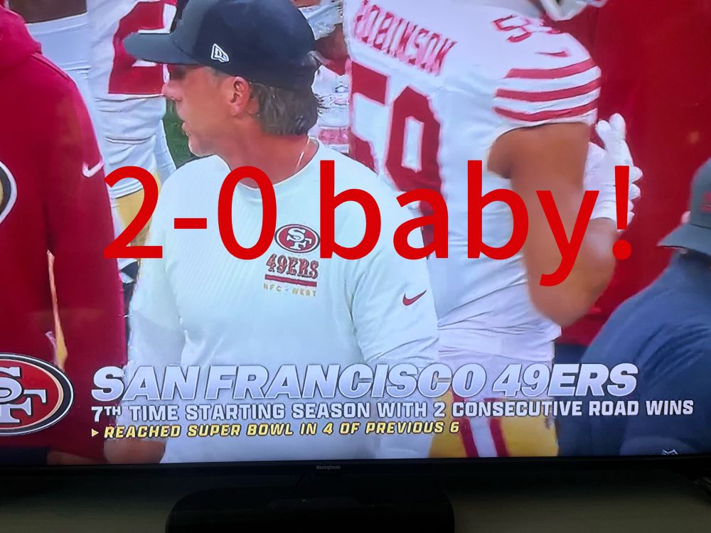 San Francisco 49ers
7th time starting the season with 2 consecutive road wins
*Reached Super Bowl in 4 of previous 6