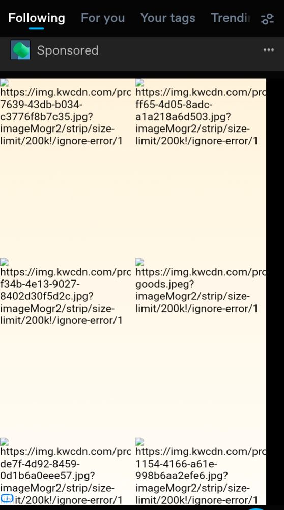 Image of a Tumblr ad with 6 broken link images