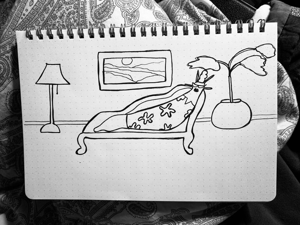 A slug reclining on a fainting couch 