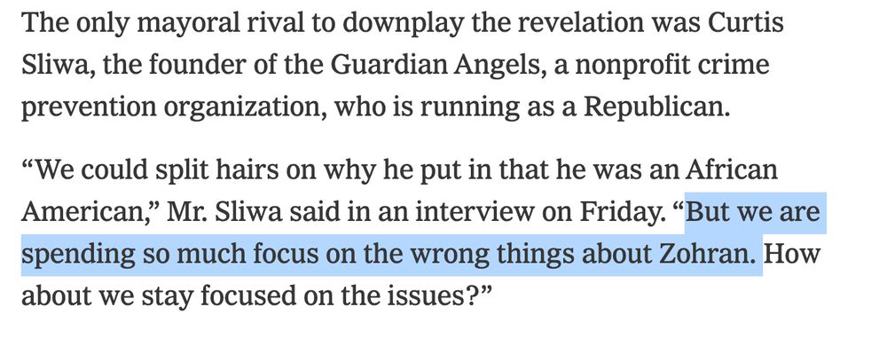 “We could split hairs on why he put in that he was an African American,” Mr. Sliwa said in an interview on Friday. “But we are spending so much focus on the wrong things about Zohran. How about we stay focused on the issues?”