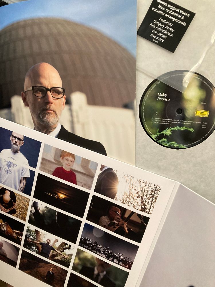 Detail of gatefold inside, inner sleeve and vinyl label side C of Moby – Reprise album.