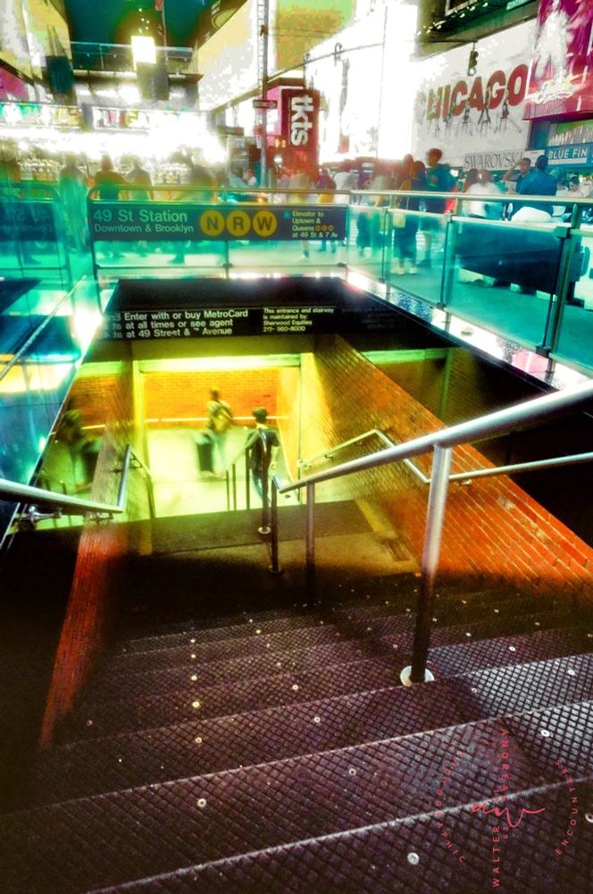 Subway entrance and stairway to the 49th street station