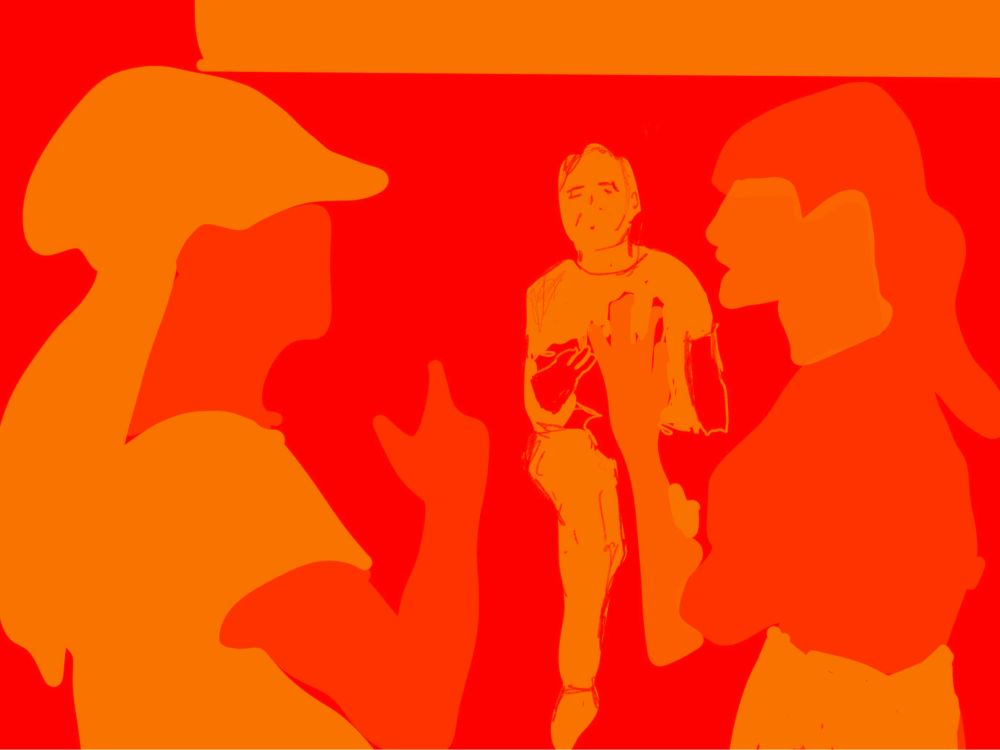 Line drawing shades of red / orange