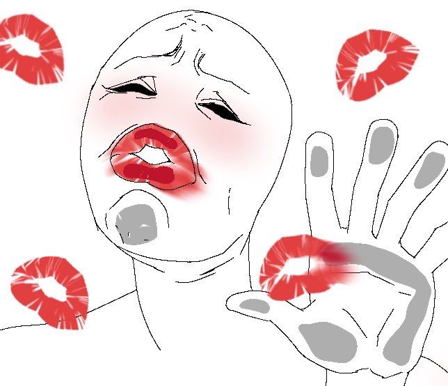 drawing of person with red lipstick kissing the screen and leaving kiss marks all over it