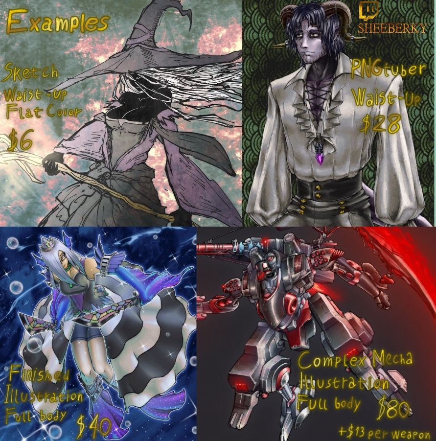Examples of my commission work and what their total prices were
