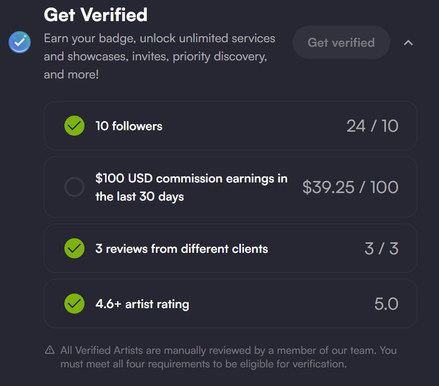 a screenshot of Vgen's quest page, showing that i need to earn $60 more in order to get verified