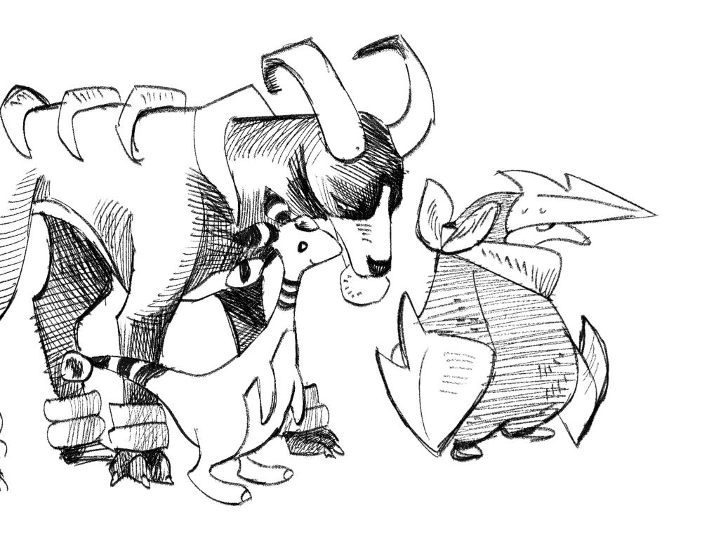 A houndoom offering a berry to an Ampharos while an excadrill is on the sides


