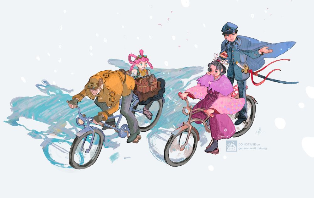 221B members cycling together in a snowy day.

#thegreataceattorney #tgaa #fanart #herlocksholmes 