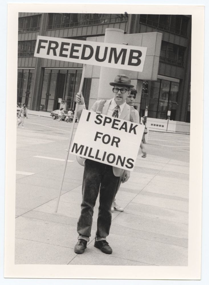 Freedumb artist protesting, Chicago, 1989