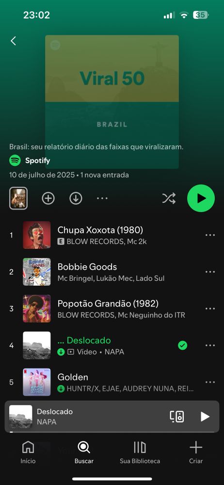 Top 5 Viral Brasil no Spotify
1. Chupa xoxota
2. Bobbie Goods
3. Popôtão Grandão
4. Deslocado 
5. Golden