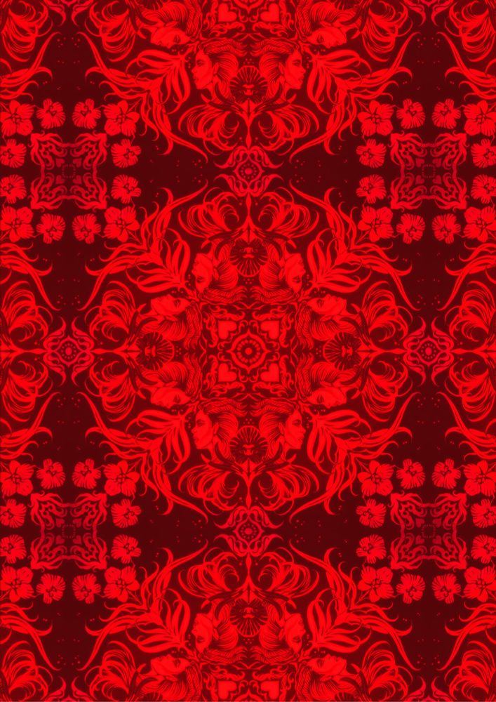 repeating pattern with orchids and succubus faces