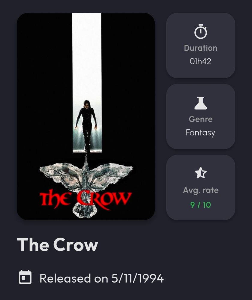 Screenshot of The Crow 1994 in the Watchlist app