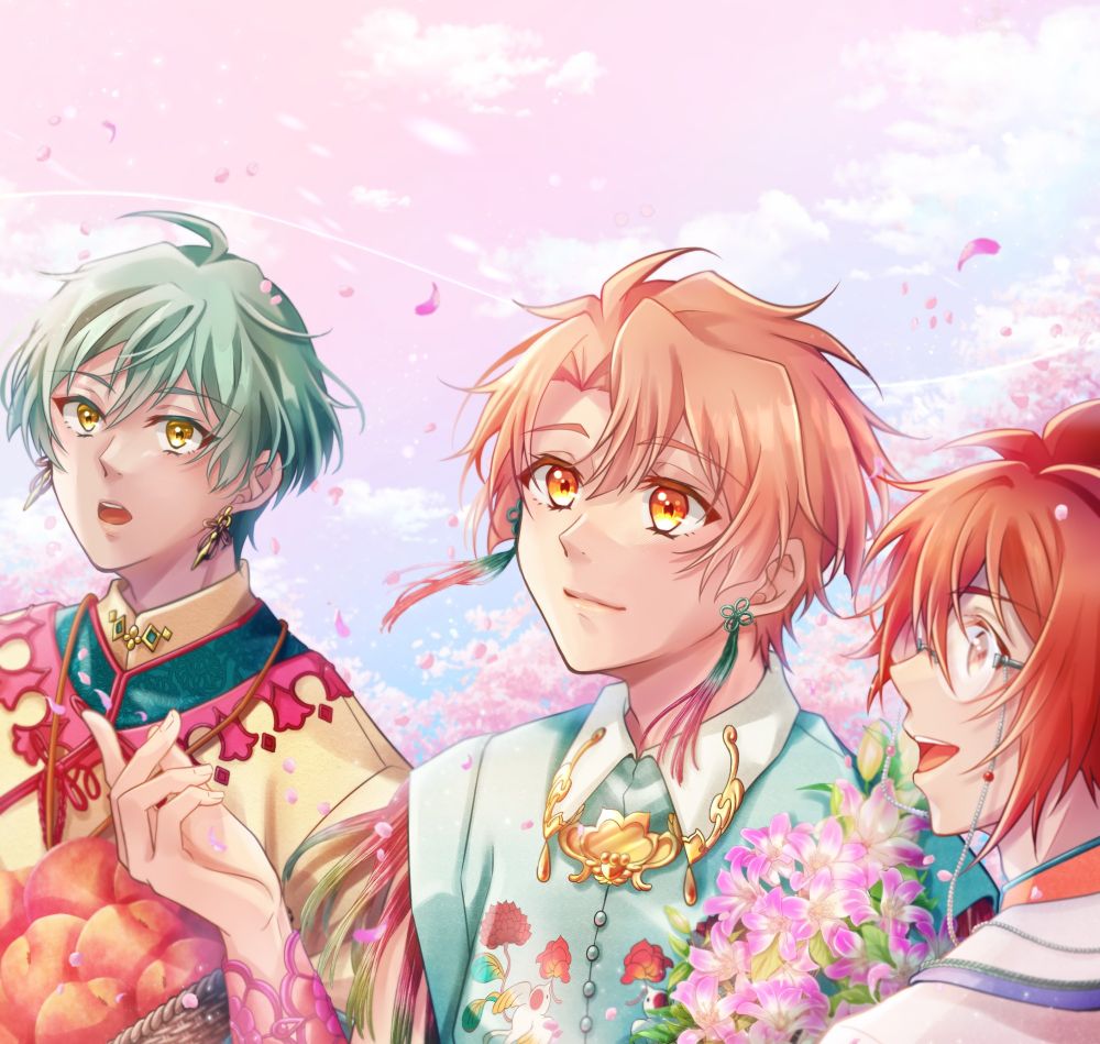 祝！リンウイ復刻
シンヨー
マナ/アサツキ/チシャ
(演:和泉三月/七瀬陸/亥清悠)
既刊「Crank up!」より再録



アイドリッシュセブン(アイナナ)の劇中劇、LINK RING WIND (リンウイ)のシンヨーを描いたイラストです。
和泉三月(マナ)七瀬陸(アサツキ)亥清悠(チシャ)がいます。