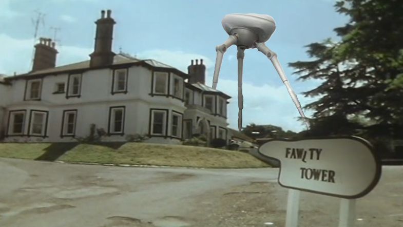 Fawlty Towers hotel, with Tripod in background. 