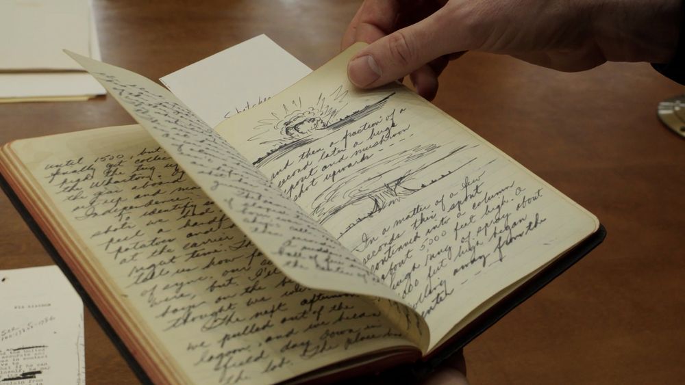 A small sketch of a nuclear explosion, drawn in one of the diaries in the J. Robert Oppenheimer collection at the Library of Congress.