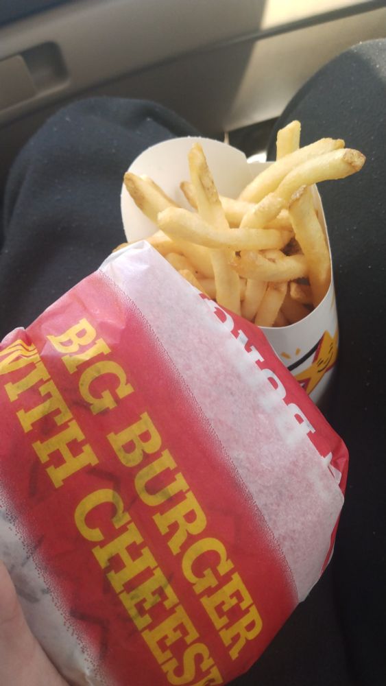 fries and big burger with cheese 