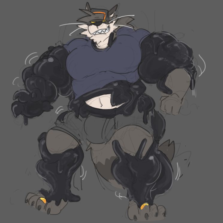 raccoon Hare with goop covering up all his limbs and his torso. making them look more muscular