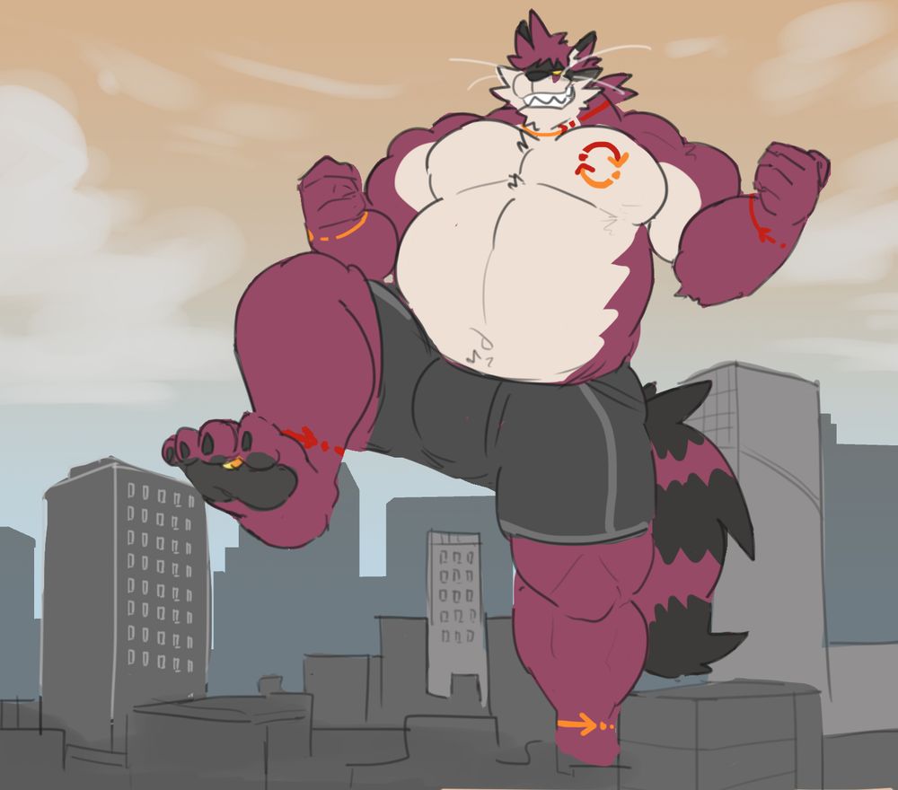 fusion of Hare and Coilear in macro size, going on rampage on the cityscape