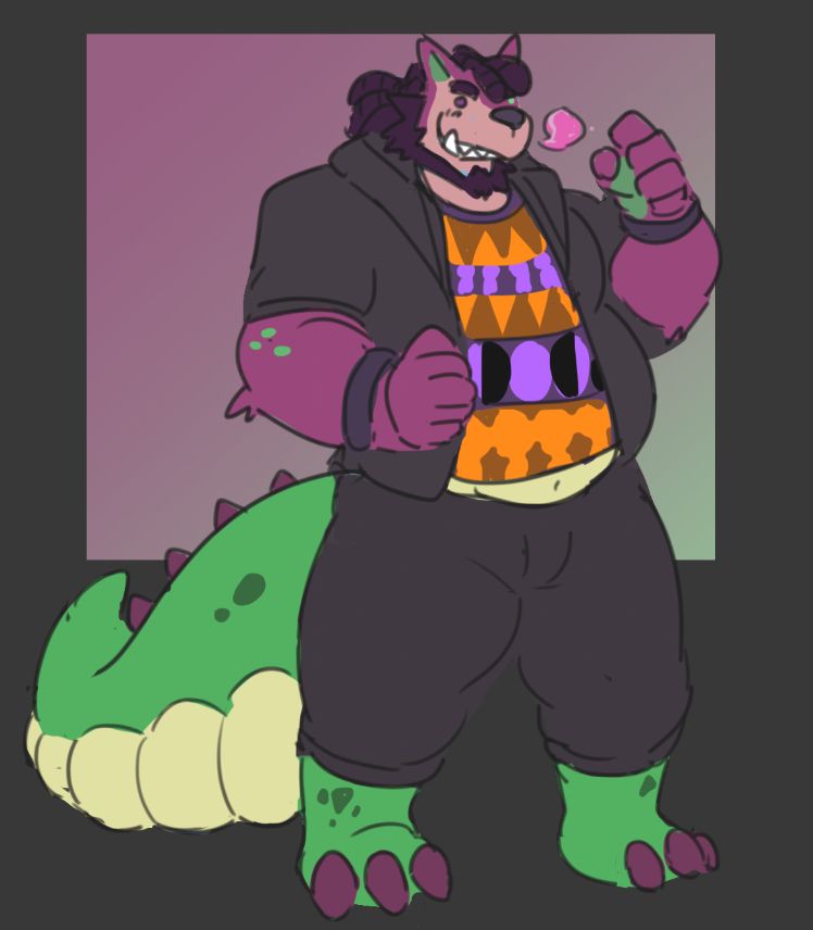 doodle of Domalohn standing, grin and raising his left fist