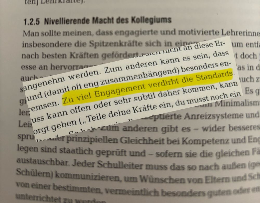 Man sieht ein Zitat: „Zu viel Engagement verdirbt die Standards.“