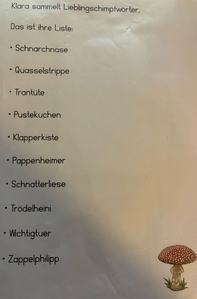 Ein Text mit mehrsilbigen Wörtern wie: Pappenheimer und Klapperkiste