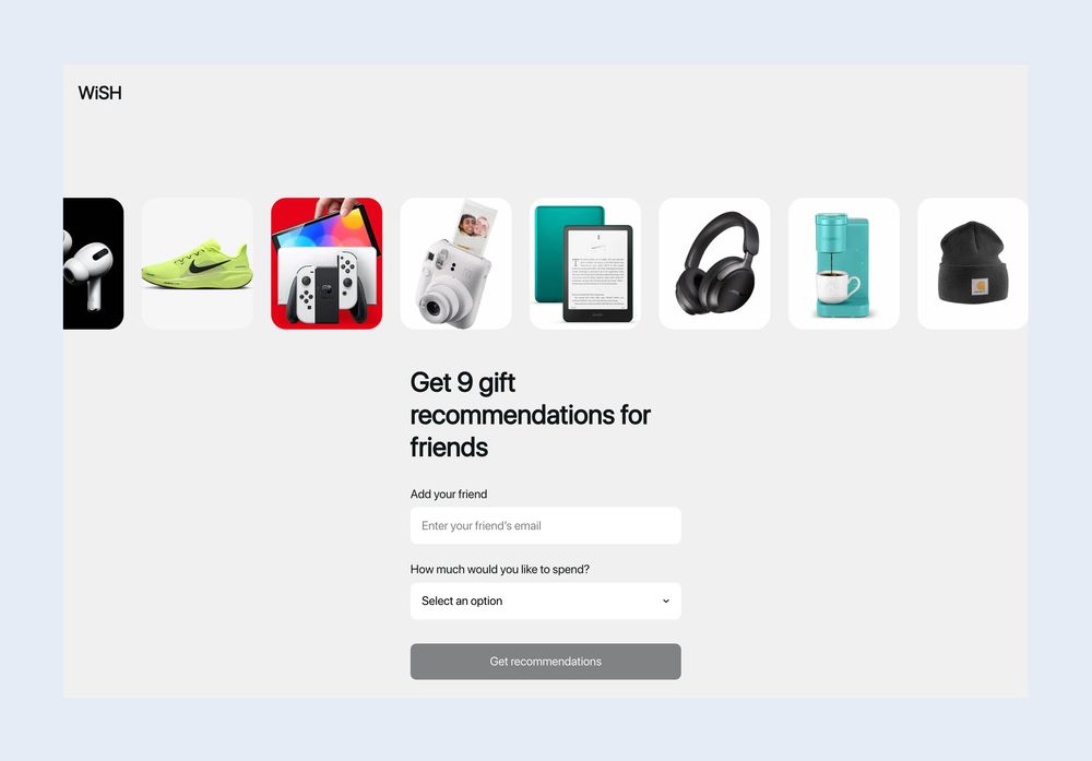 screenshot of shopping wish list app