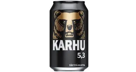 Kuva mustasta Karhu-olut tölkistä.