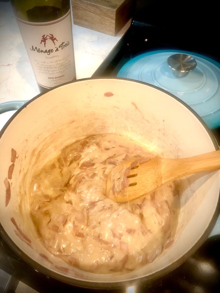 Cooking on the stove - I sautéed the onions for the grilled cheese in butter and red wine then melted the cheese in before I grilled the sandwich. 