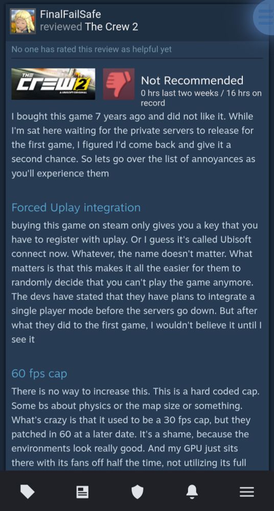 An in depth review of why I did not like the crew 2. It continues well after what is seen in the screenshot 
