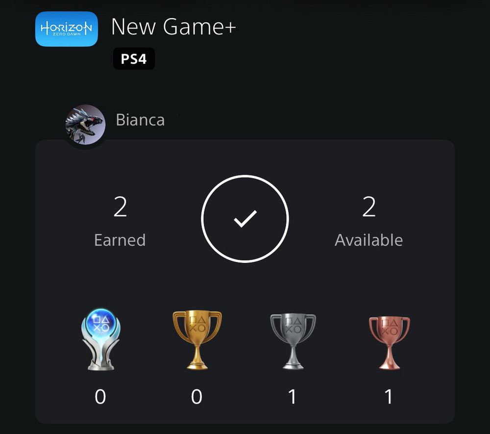 A screenshot of a trophies page on PlayStation for Horizon Zero Dawn.