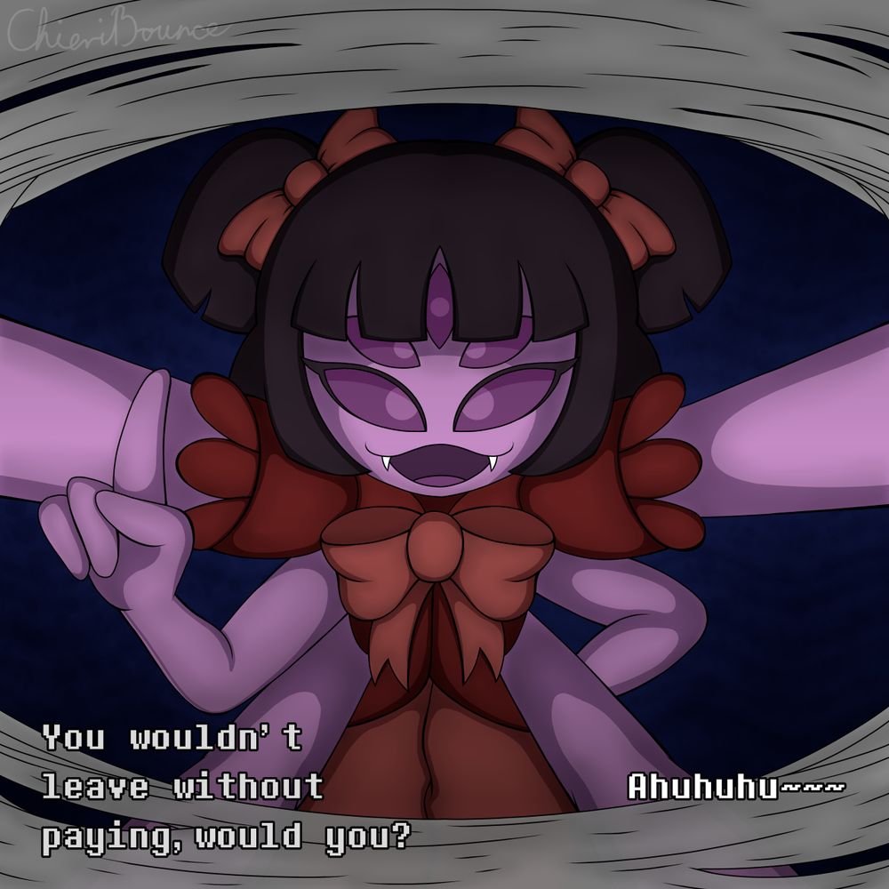 Muffet is wrapping you in a spider cocoon while lecturing you about being stingy.