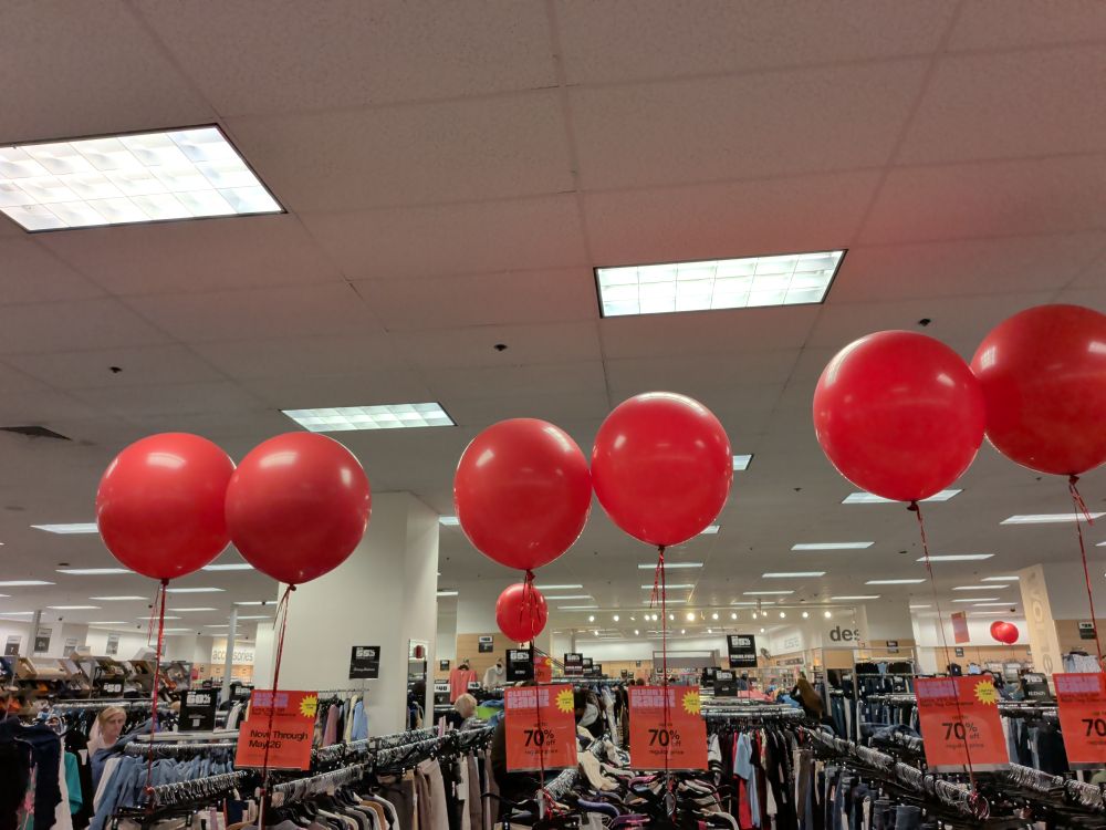 Big red balloons in a store just asking for a blue hedgehog to smash into them.