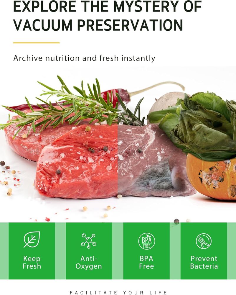 Photo from Amazon for vaccum sealer bags which read "Explore the mystery of vacuum preservation."