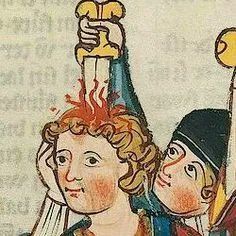 Man stabbing another man through the top of his head