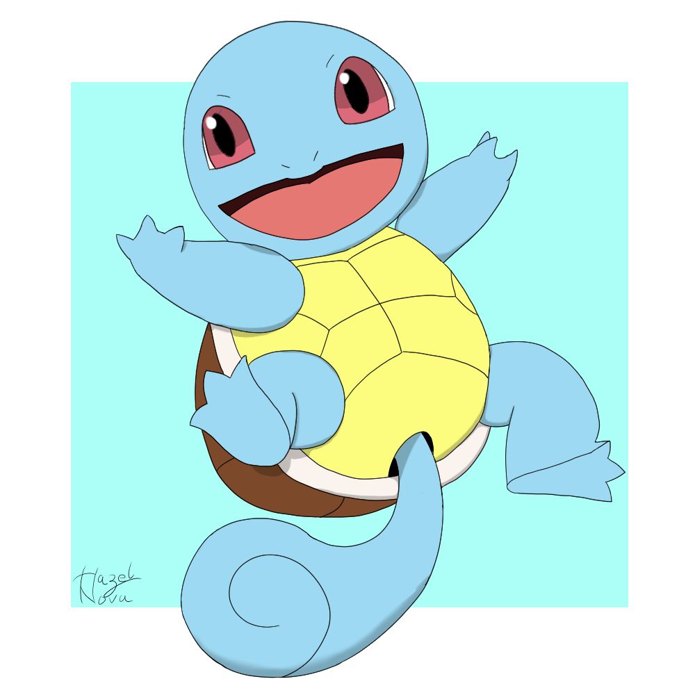 squirtle jumping and smiling