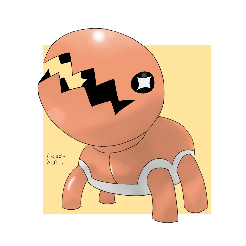 A trapinch looking up with his mouth open slightly