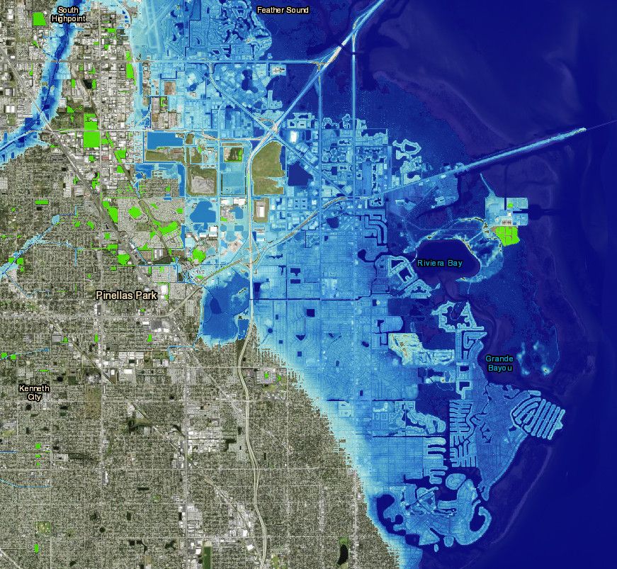 Neighborhood north of St Petersburg FL under water 3 miles inland