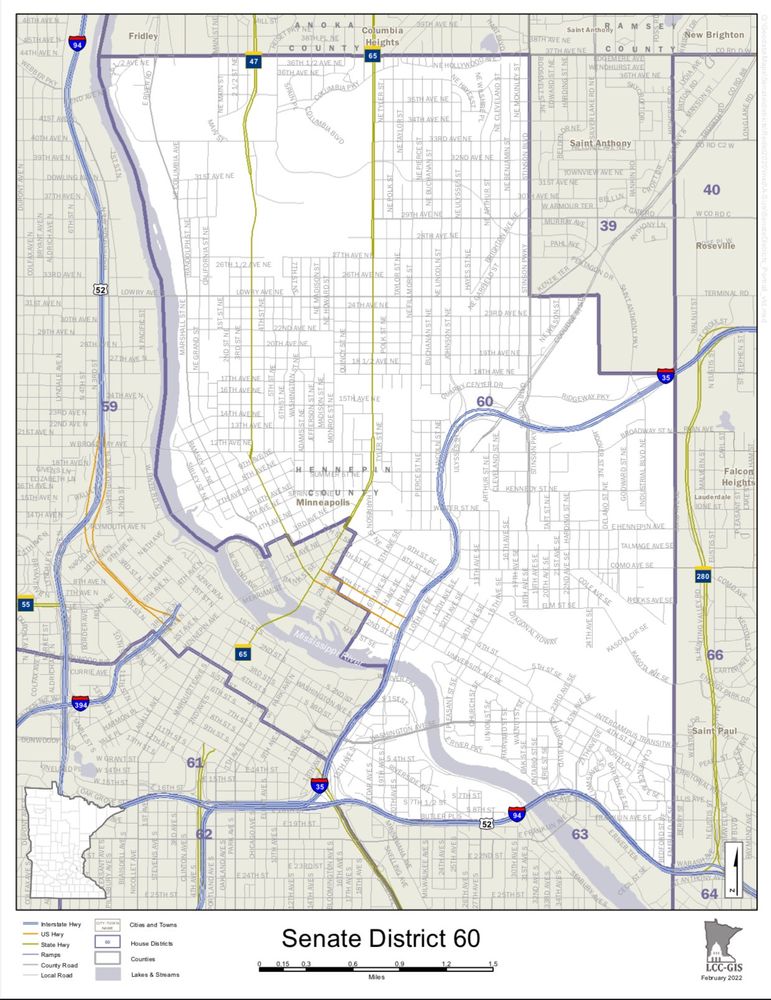 Senate District 60 map - North East Minneapolis 