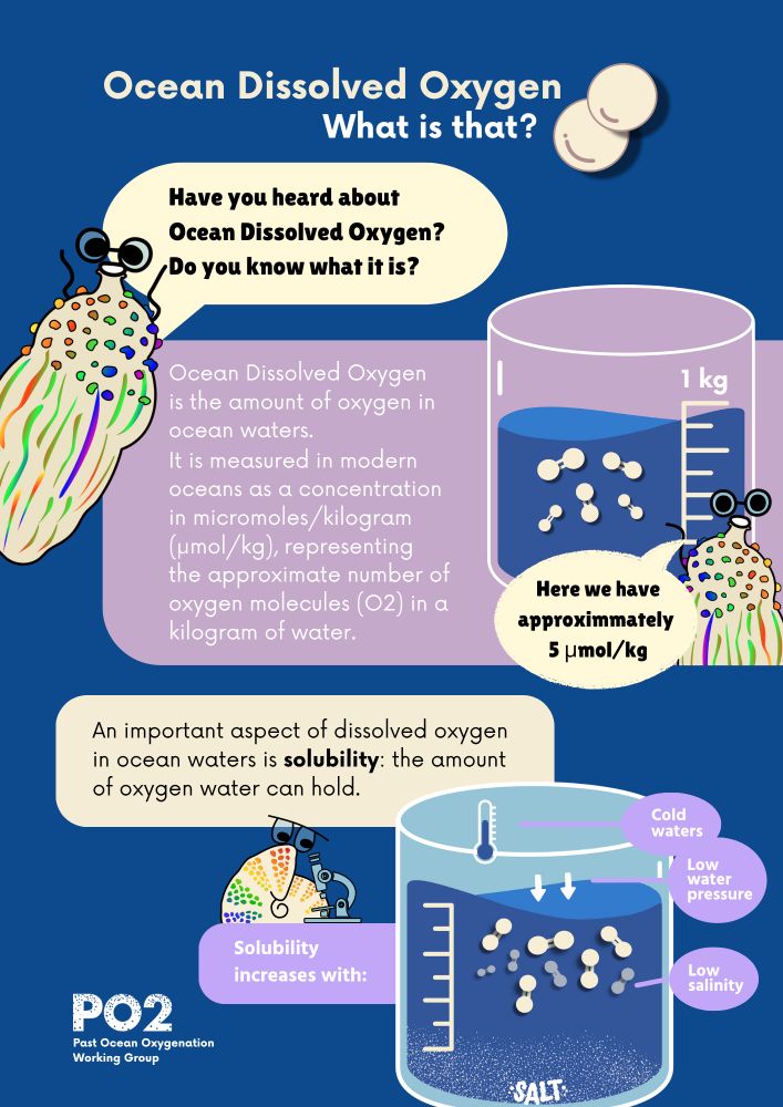 It is measured in μmol/kg (micromoles/ kilogram): the concentration of oxygen molecules (O2) in a kilogram of water. Solubility plays an important role in the amount of dissolved oxygen in ocean waters. It increases when ocean waters are colder, with lower pressure and low salinity.