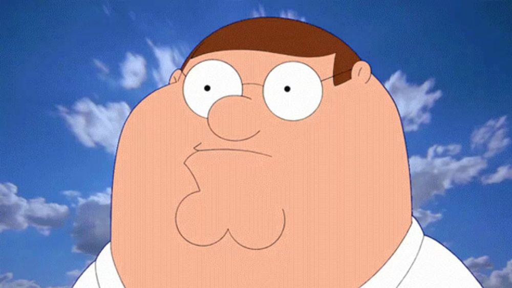 peter griffin from family guy is making a funny face with his mouth open