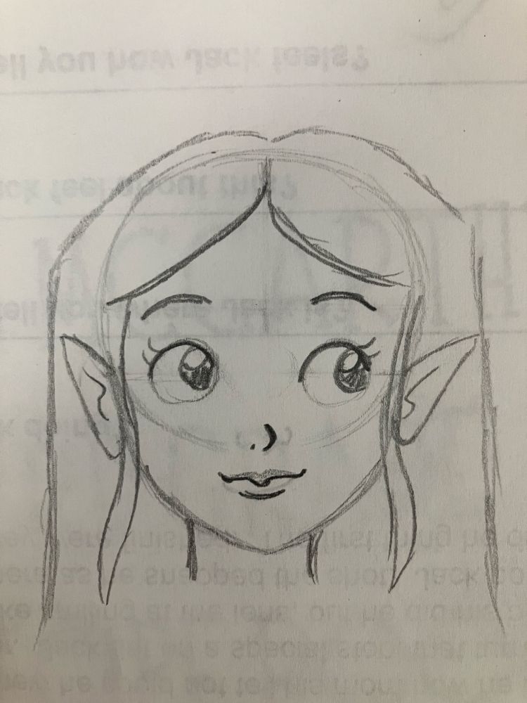 Pencil sketch of a girl with pointy ears