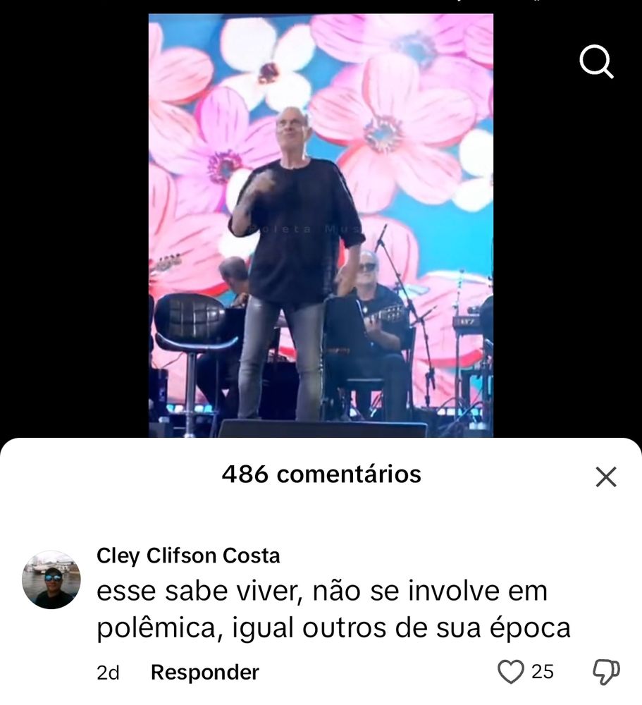 Pessoa sem noção no tiktok comentando em um vídeo do Ney Matogrosso: esse sabe viver, não se involve em polêmica, igual outros de sua época 