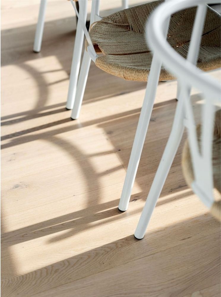 Chair legs (not even whole chairs) cast shadows on light wood floor. 