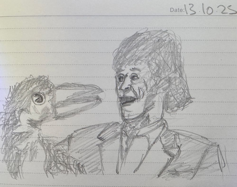 A pencil drawing of Rod Hull and Emu, apparently.