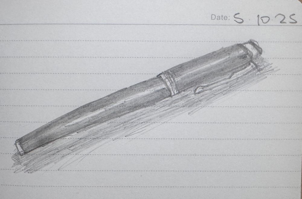 A pencil drawing of a pen, where I’ve attempted to give it some shading so it looks a bit 3D.